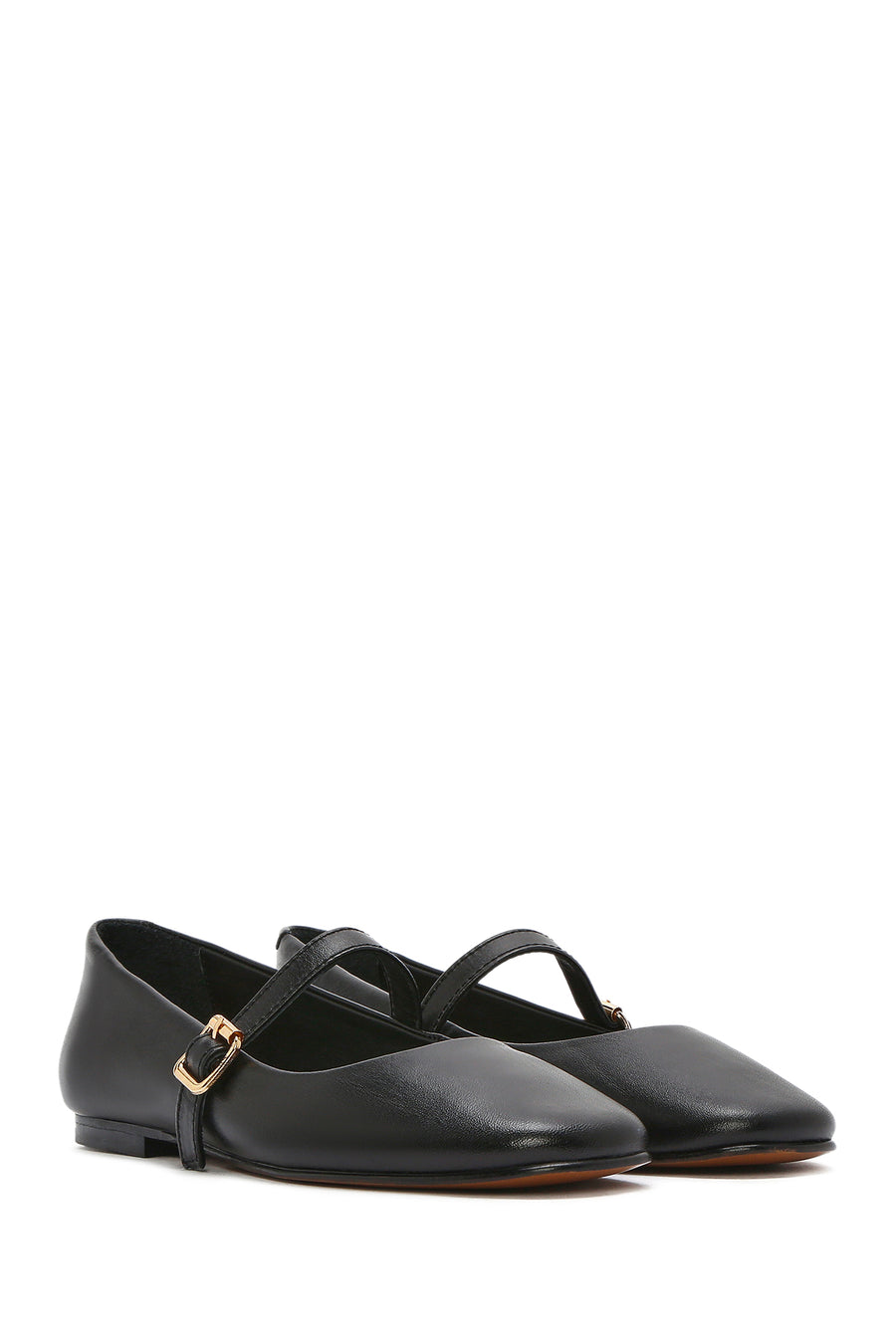 Women's Black Banded Leather Ballerinas