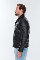 Antonıo Men's Black Double Collar Leather Jacket | Derimod