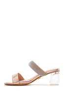 Women's Pink Gold Stone Transparent Heeled Slippers | Derimod