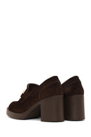 Woman Brown Chunky Heeled Suede Loafer | Derimod