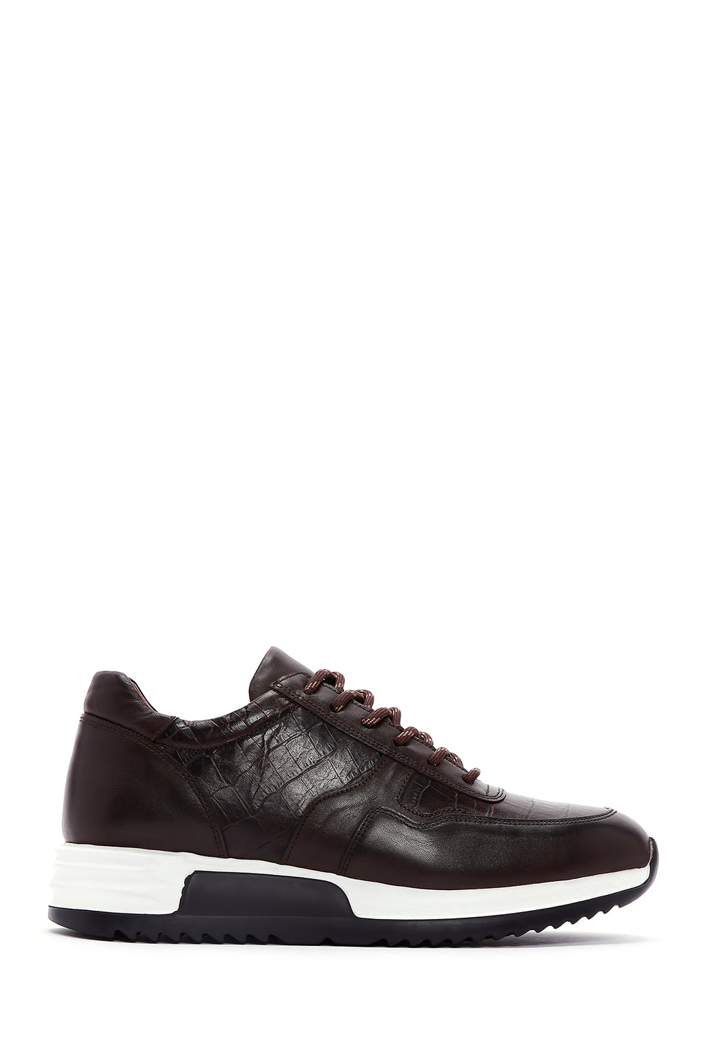 Erkek Kahverengi Bağcıklı Deri Casual Sneaker