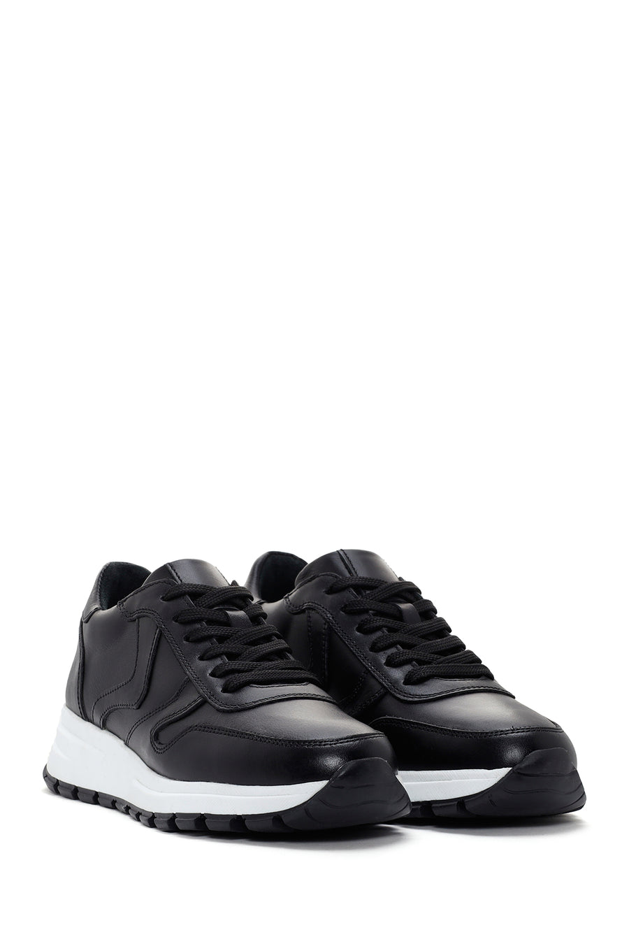 Kadın Siyah Kalın Tabanlı Deri Sneaker