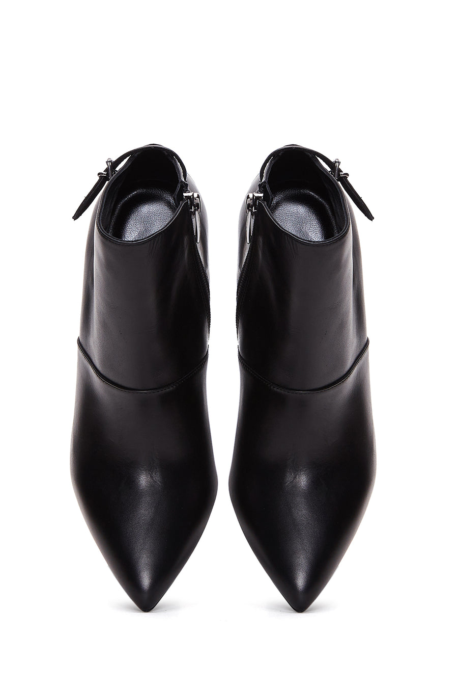 Women's Black Leather Heeled Bootie