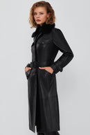 Fonda Women's Black Fur Leather Coat | Derimod