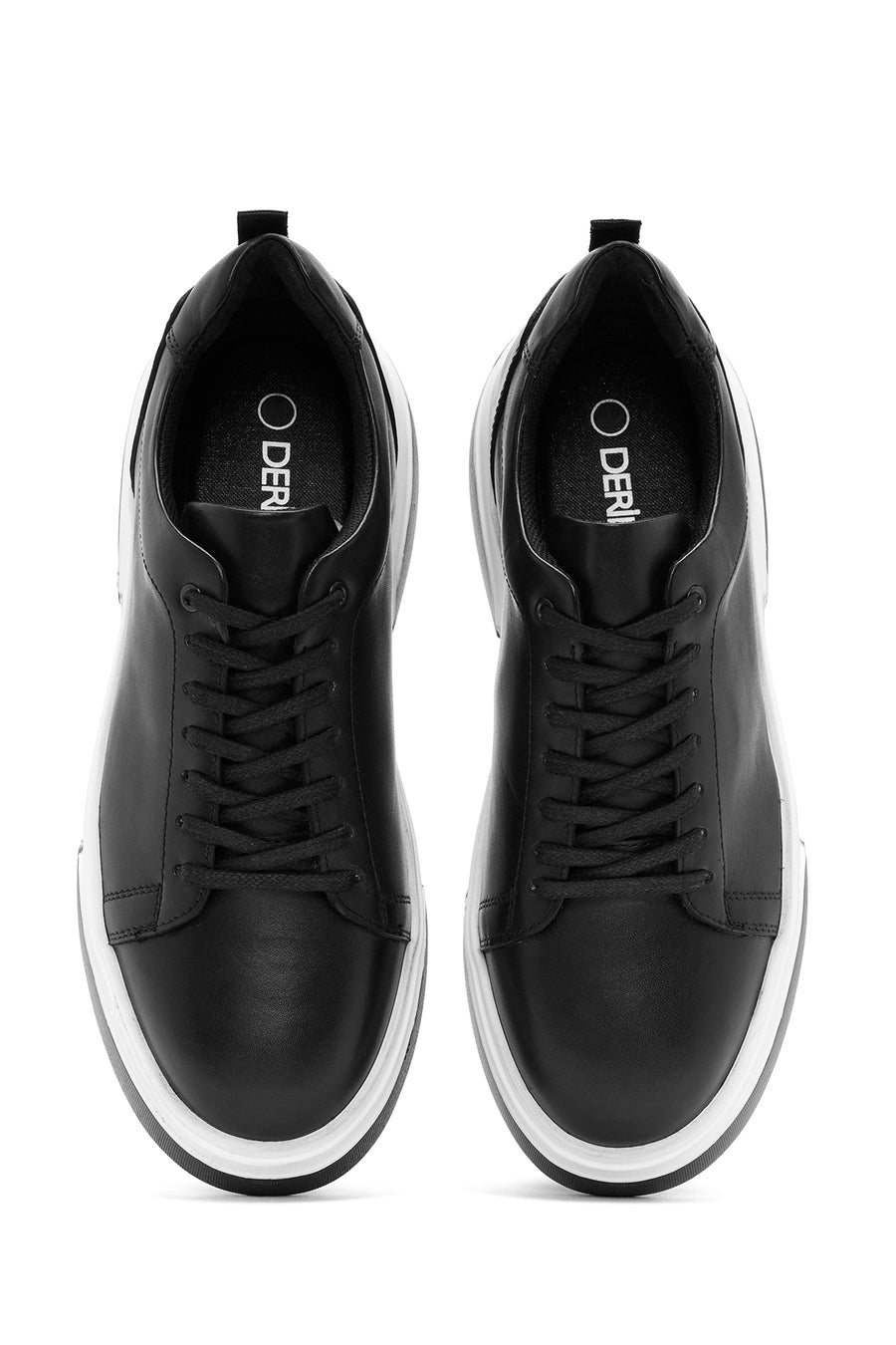 Erkek Siyah Bağcıklı Kalın Tabanlı Deri Sneaker
