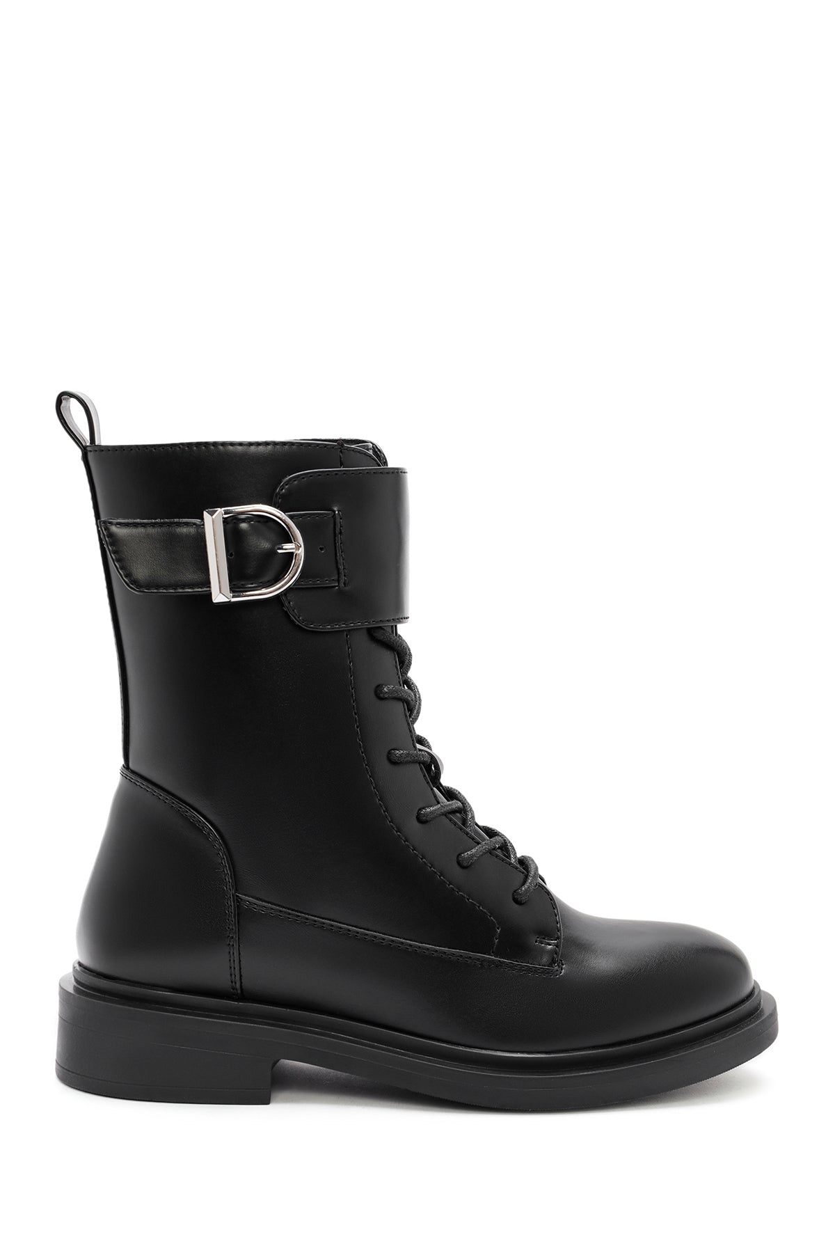 Women's Black Zipper Lace-Up Combat Boots 24WFE402318 | Derimod