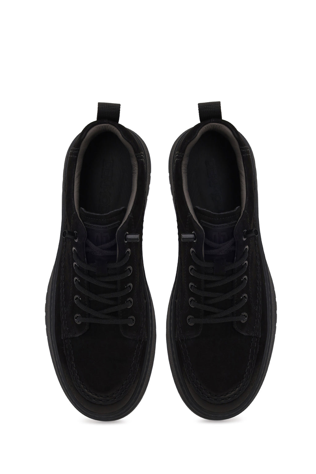 Erkek Siyah Bağcıklı Kalın Tabanlı Nubuk Deri Sneaker