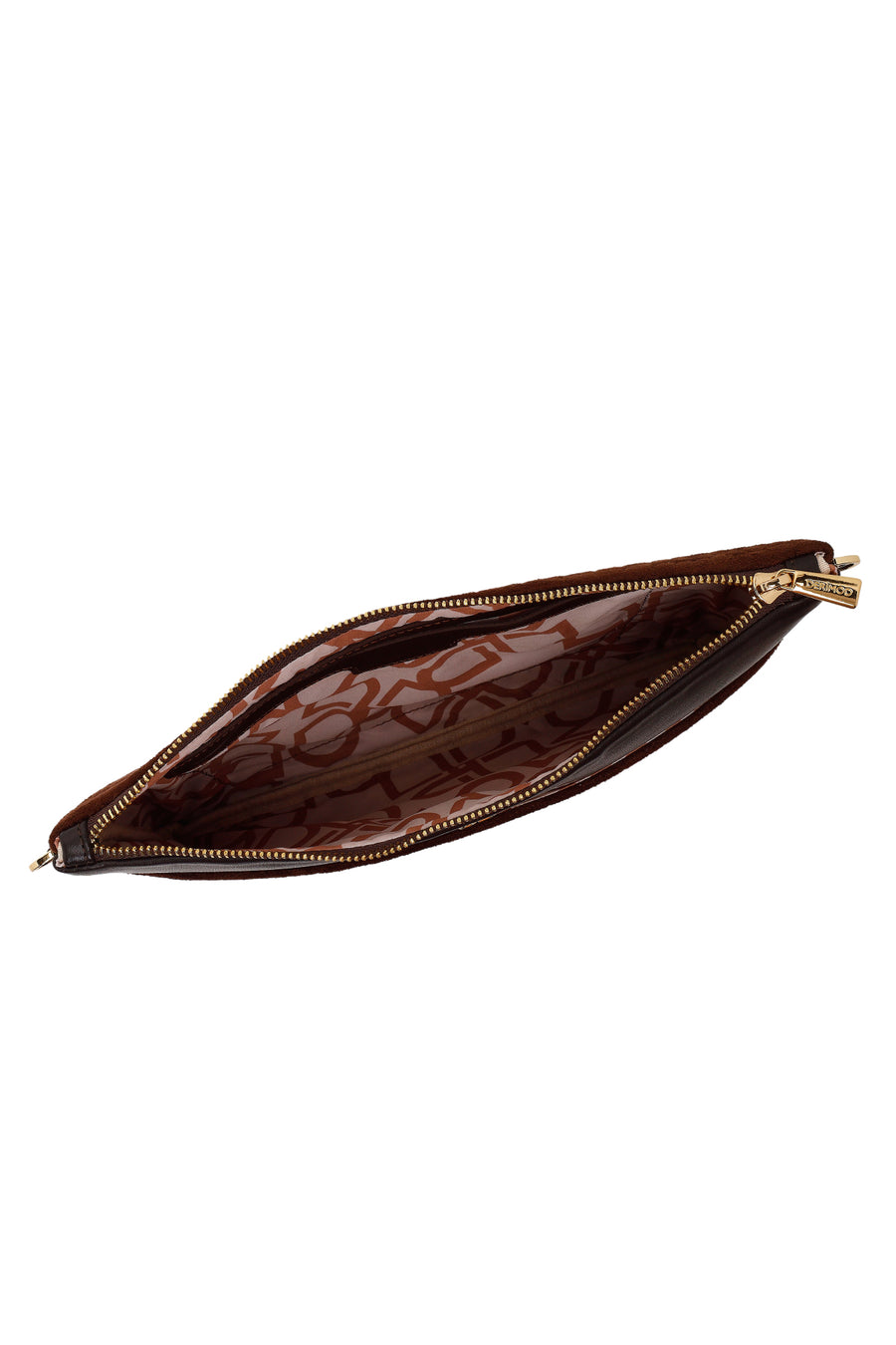 Woman Brown Suede Clutch Bag with Long Chain Strap