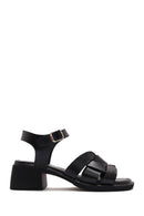 Women's Black Ankle Buckle Low Heeled Leather Sandals | Derimod