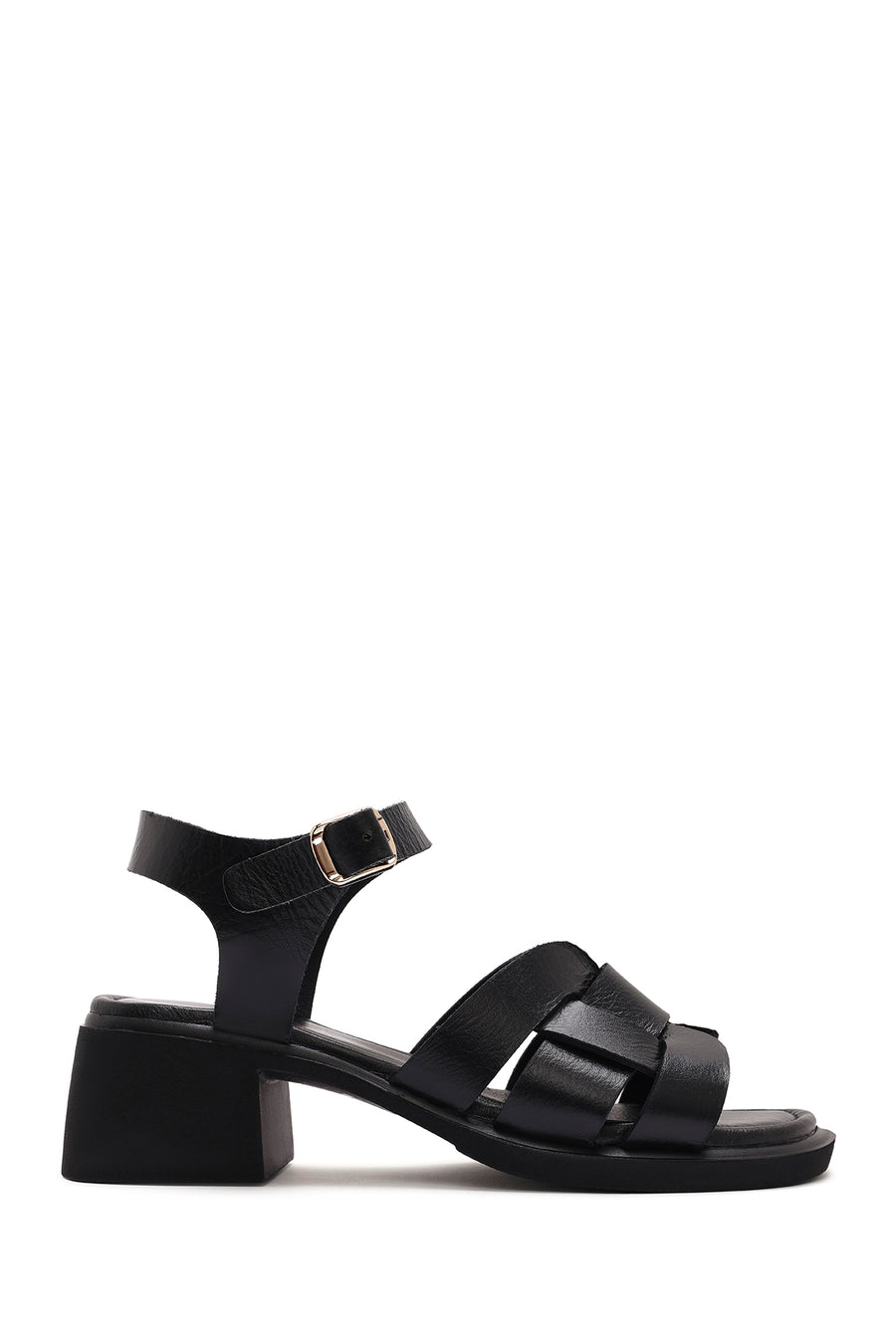 Women's Black Ankle Buckle Low Heeled Leather Sandals 25SFD130918 | Derimod