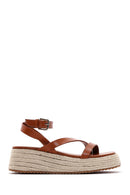 Women's Tan Thick Soled Straw Sandals | Derimod