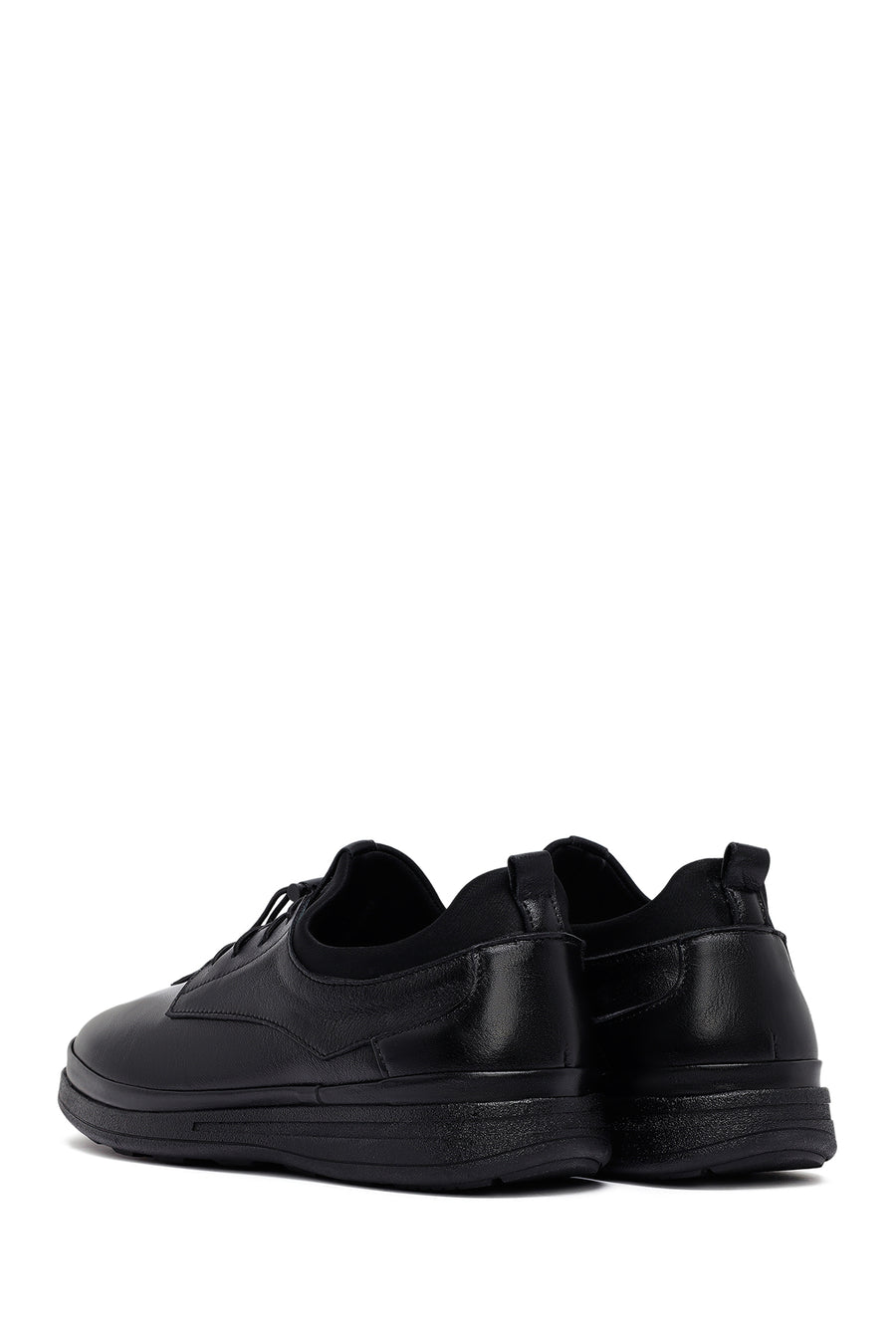 Male Black Lace-Up Thick-Soled Leather Casual Shoes