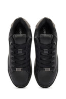 Women's Black Lace-Up Stone Detailed Leather Sneakers | Derimod