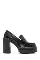 Women's Black Thick Heel Patent Leather Masculine Loafer | Derimod