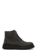 Men's Gray Thick Soled Laced Suede Leather Boots | Derimod