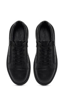 Erkek Siyah Bağcıklı Kalın Tabanlı Deri Sneaker | Derimod