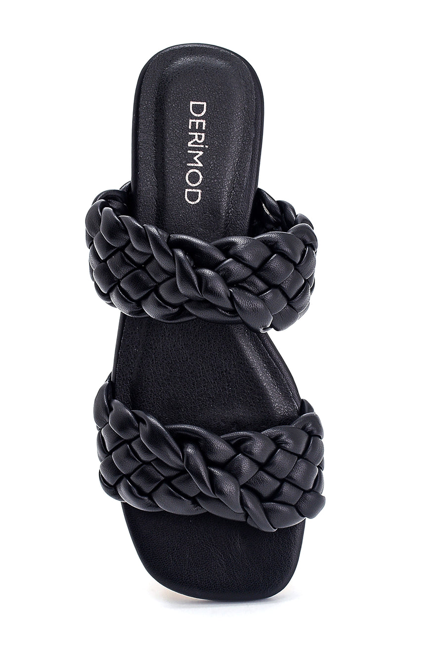 Women's Black Braided Flat Slippers
