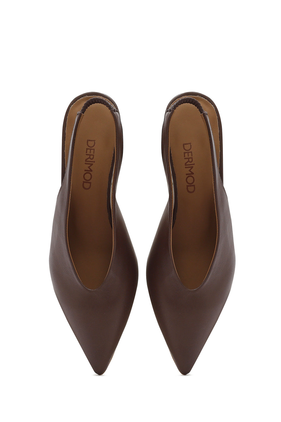 Women's Brown Slingback Elastic Low Heel Leather Shoes