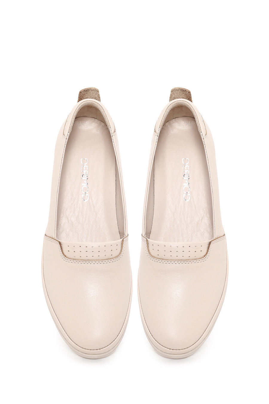 Kadın Krem Dolgu Topuklu Deri Konfor Loafer