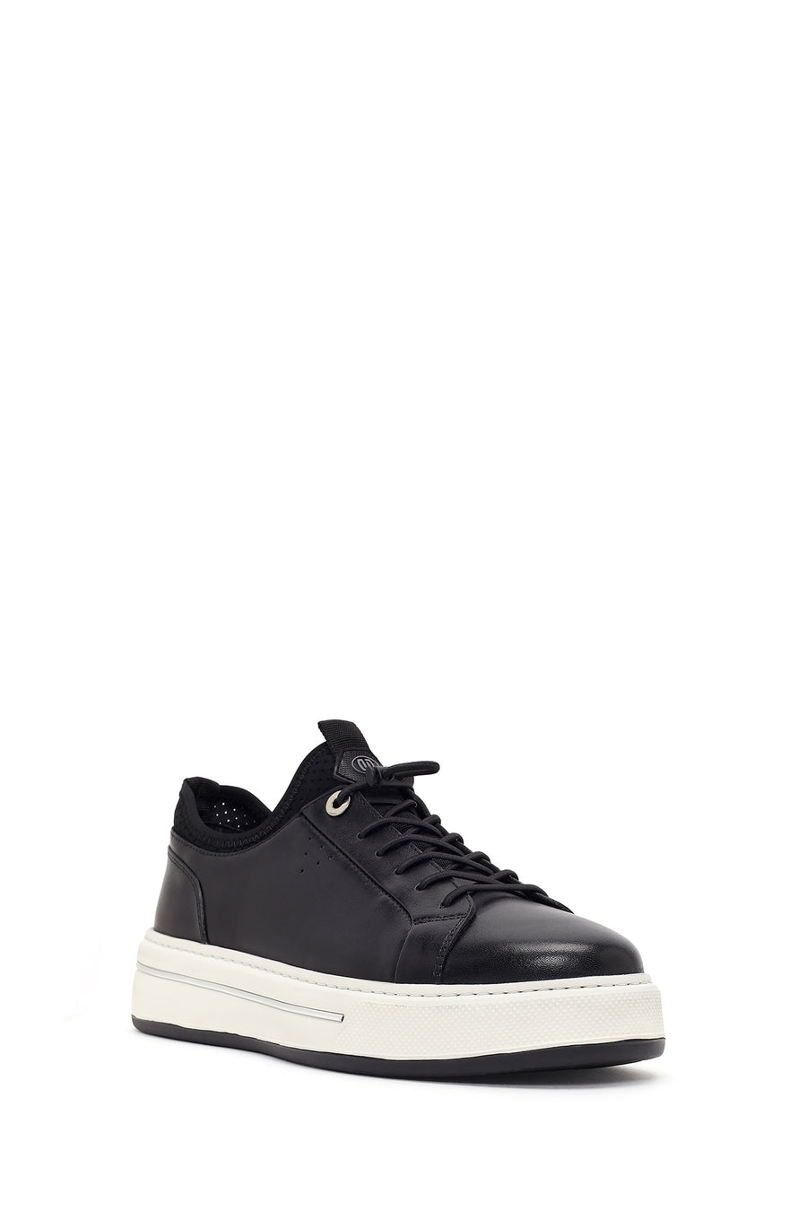 Men's Black Lace-up Thick-Sole Leather Sneaker
