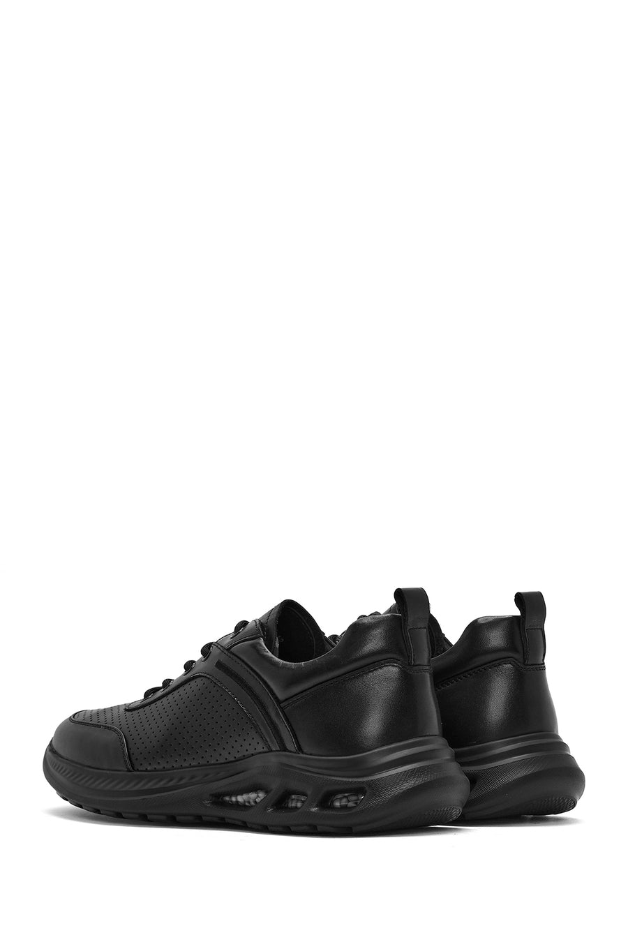 Erkek Siyah Bağcıklı Deri Sneaker