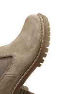 Women's Beige Suede Leather Heeled Chelsea Boots | Derimod