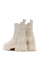 Women's Cream Chunky Heel Leather Chelsea Boots | Derimod