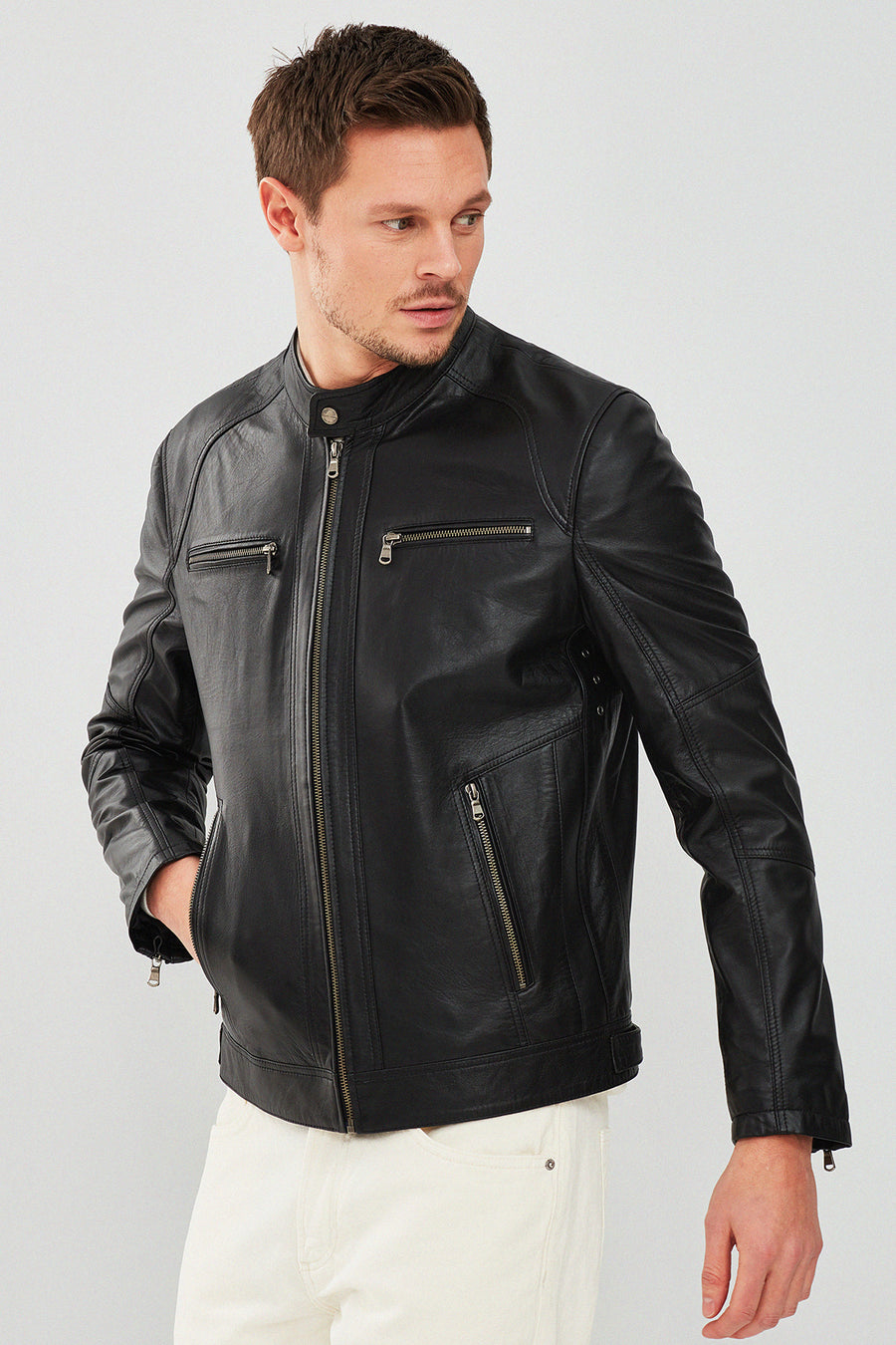 Alanzo Men's Black Leather Jacket