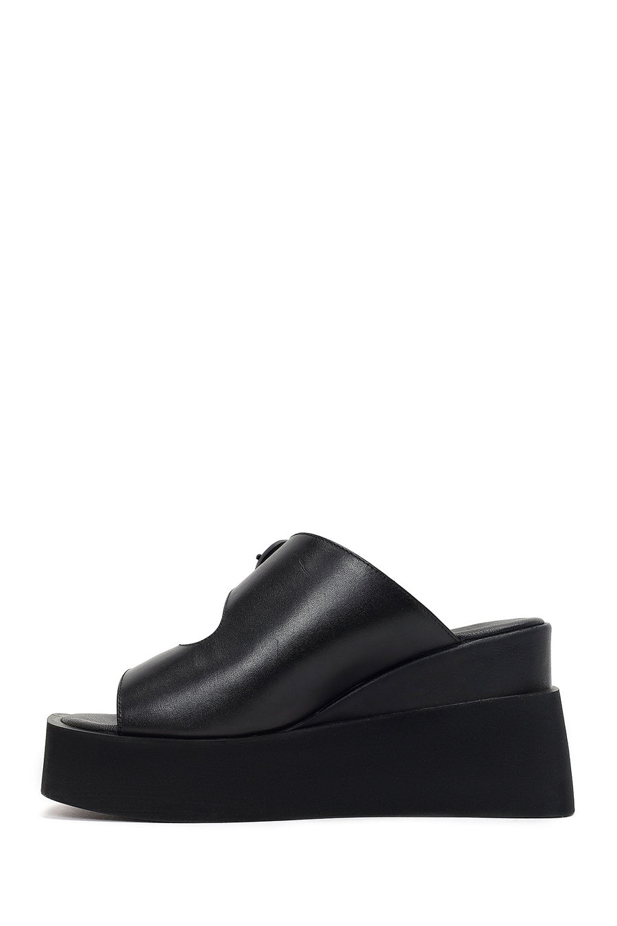 Women's Black Buckle Platform Leather Slippers