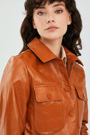 Emma Tile Women's Short Leather Jacket | Derimod