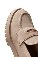 Women's Beige Leather Suede Masculine Loafer | Derimod