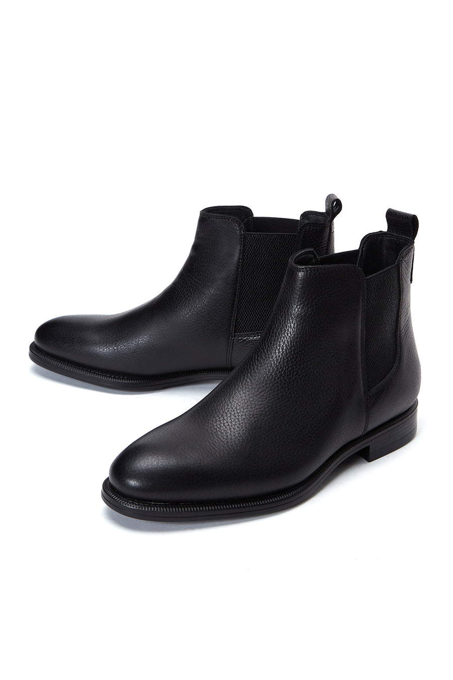 Men's Black Leather Chelsea Flat Boots
