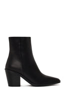 Woman Black Zip Closure Thick-Heeled Leather Boots | Derimod