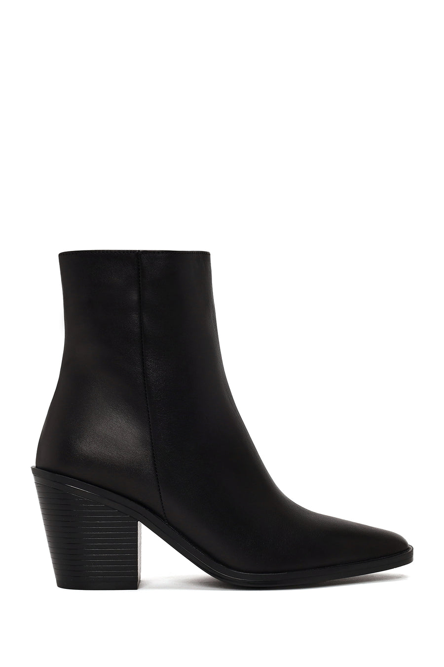 Woman Black Zip Closure Thick-Heeled Leather Boots WF190064DV | Derimod