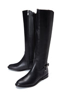 Women's Black Leather Buckle Zippered Boots | Derimod