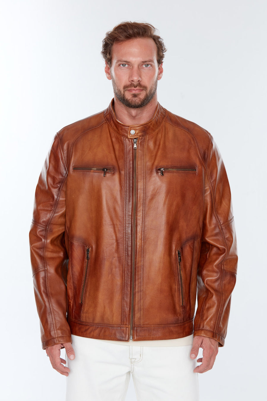 Alanzo(Plus) Men's Camel Leather Jacket