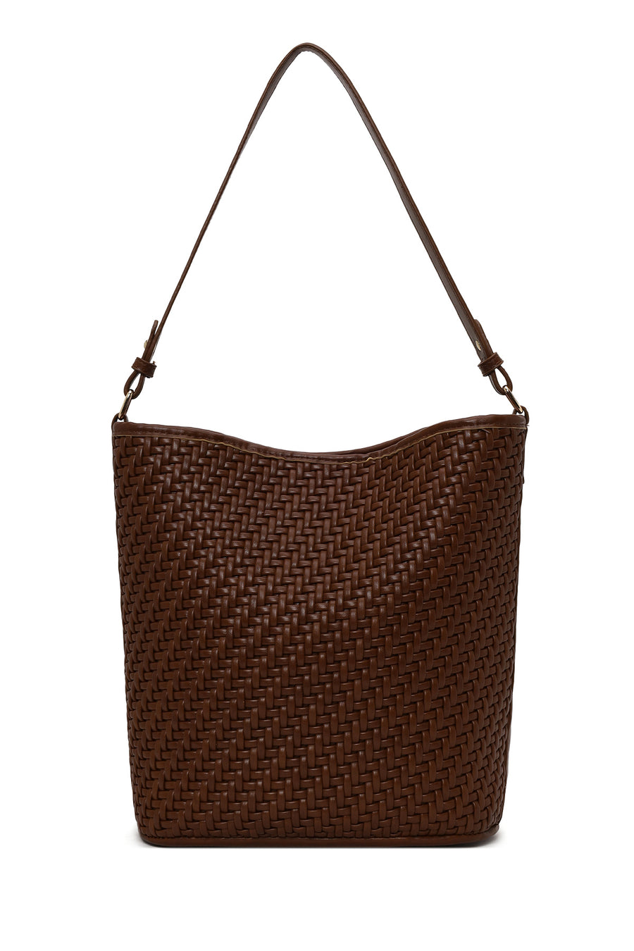 Woman Brown Long-Strap Braided Shoulder Bag