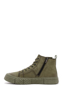 Men's Khaki Zippered Nubuck High Top Sneakers | Derimod