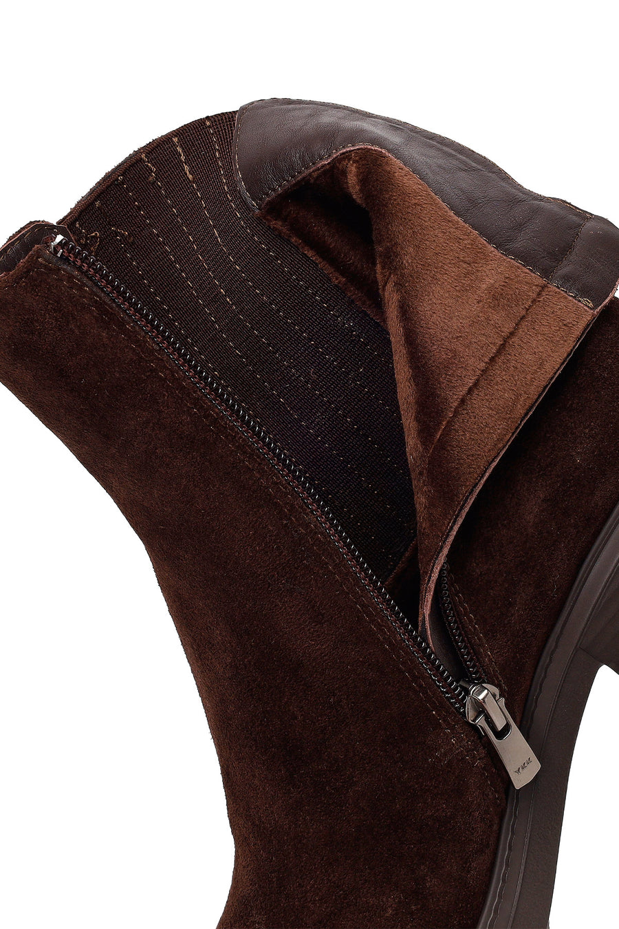 Woman Brown Zip Closure Chunky Heeled Suede Boots