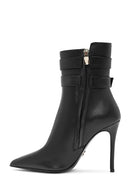 Women's Black Thin Heel Zippered Leather Boots | Derimod