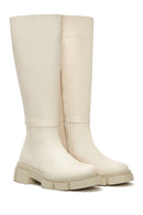 Women's Beige Zippered Leather Boots | Derimod