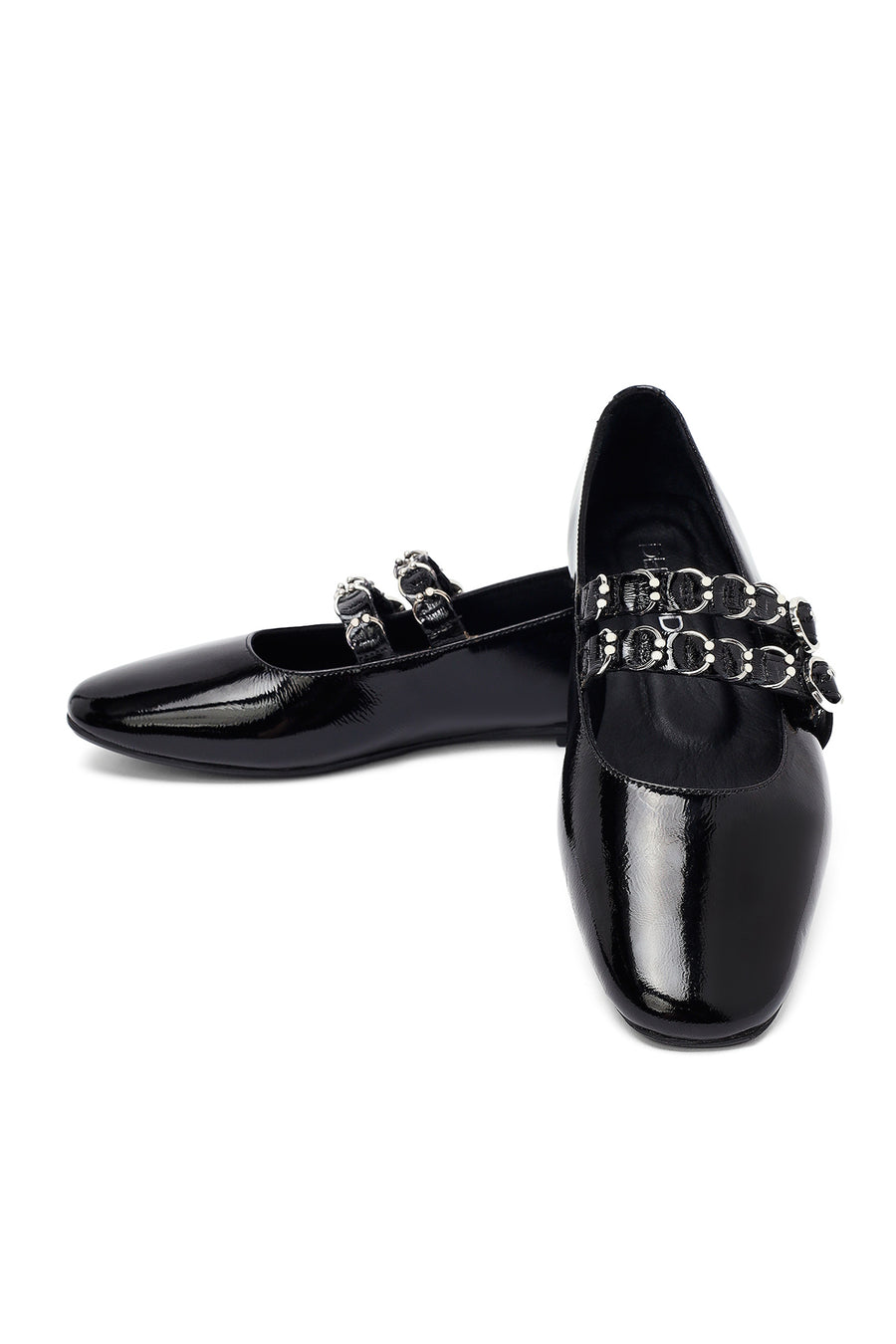 Woman Black Buckled Patent Leather Leather Babet