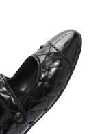 Women's Black Banded Patterned Leather Ballerinas | Derimod