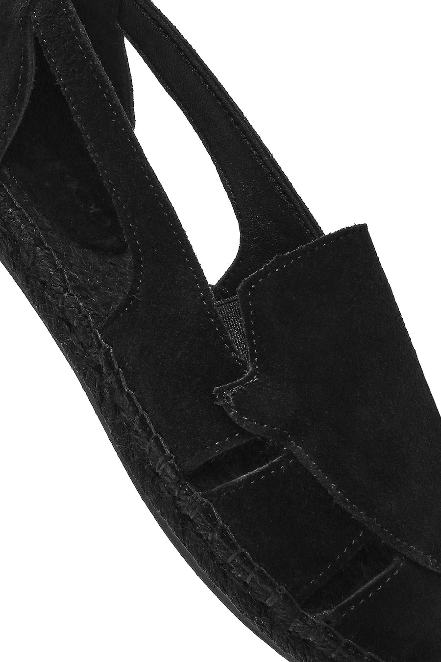 Woman Black Suede Leather Espadrille Sandals