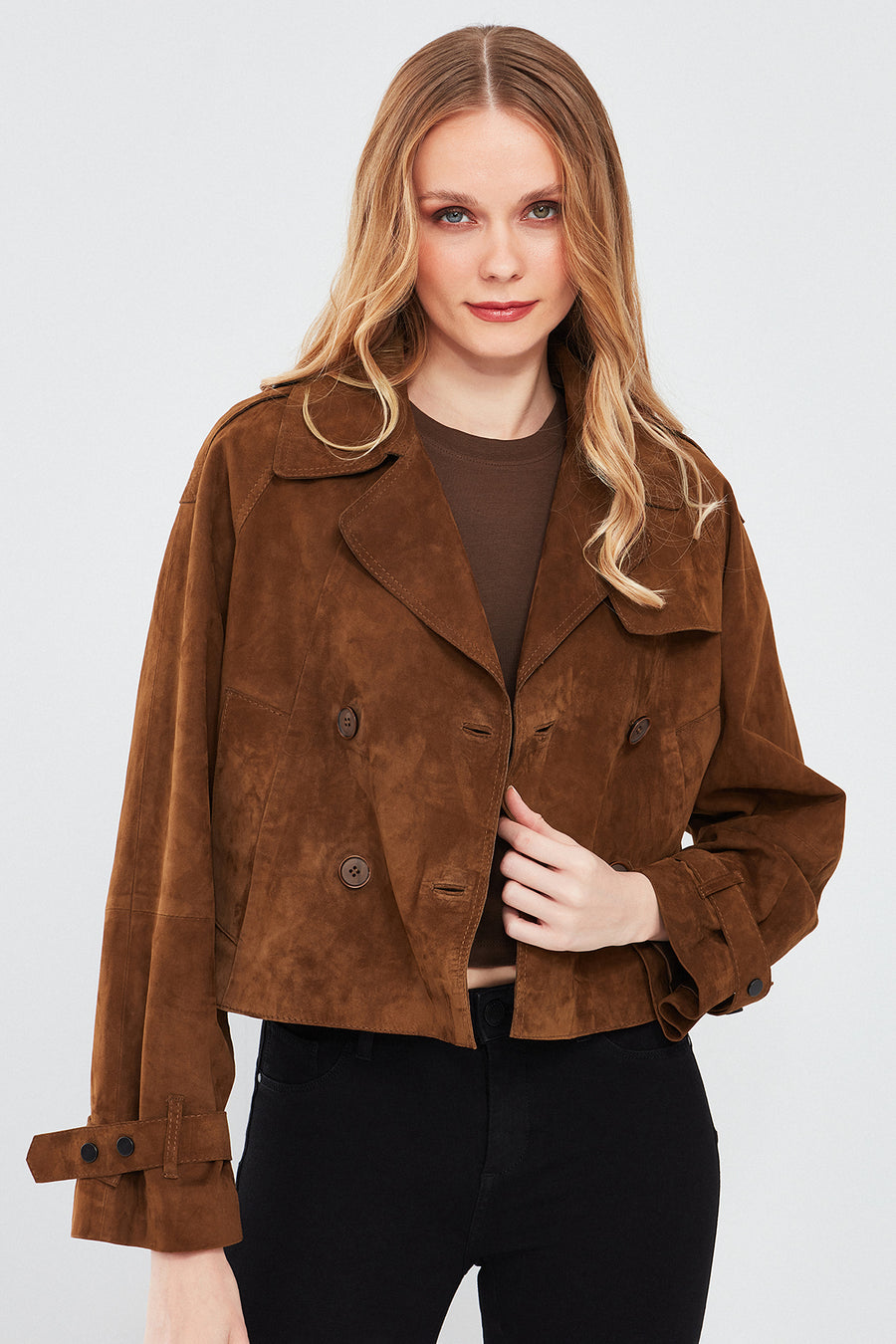 Tracy Women's Brown Short Suede Leather Coat
