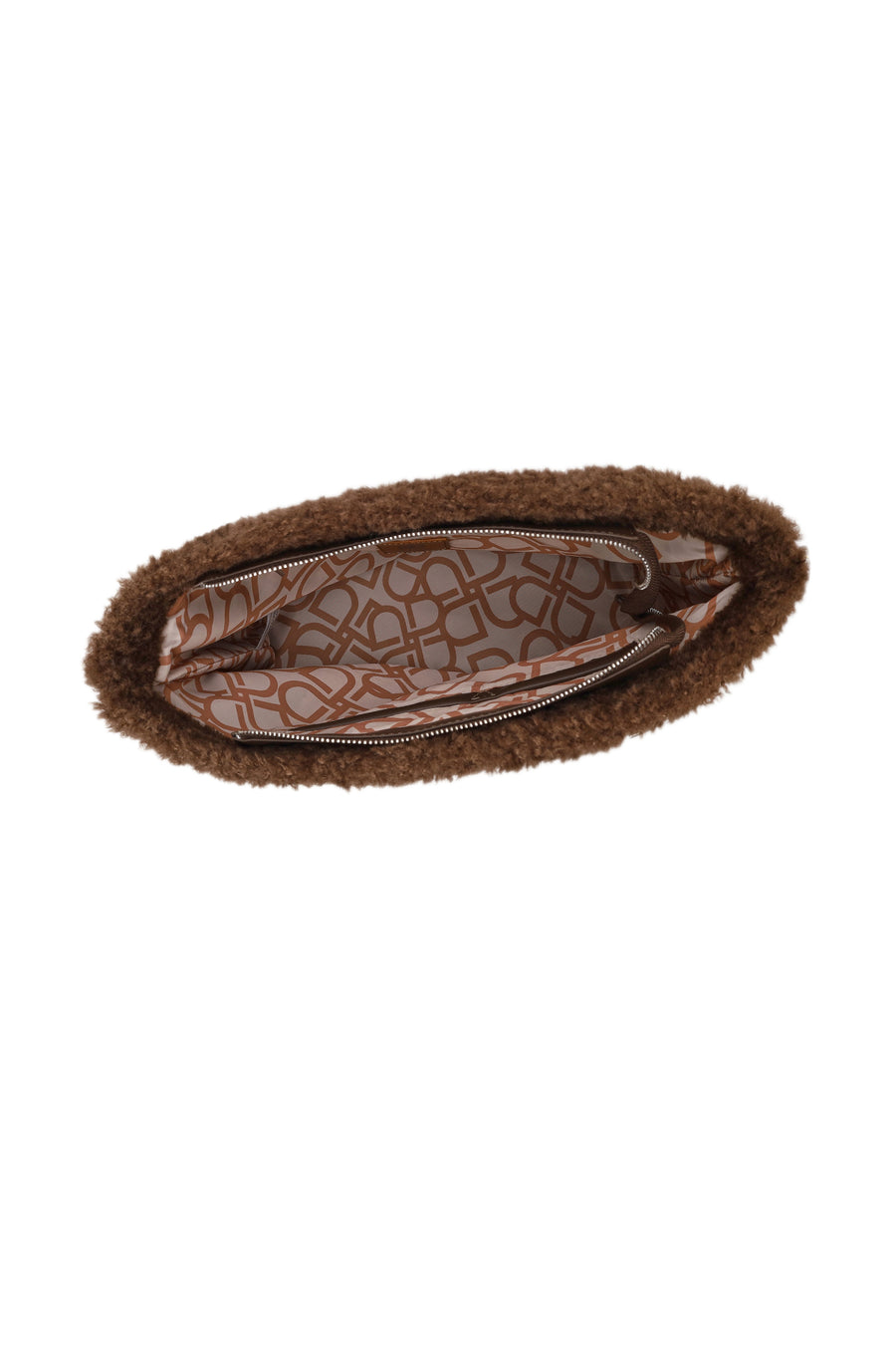 Woman Brown Plush Teddy Shoulder Bag