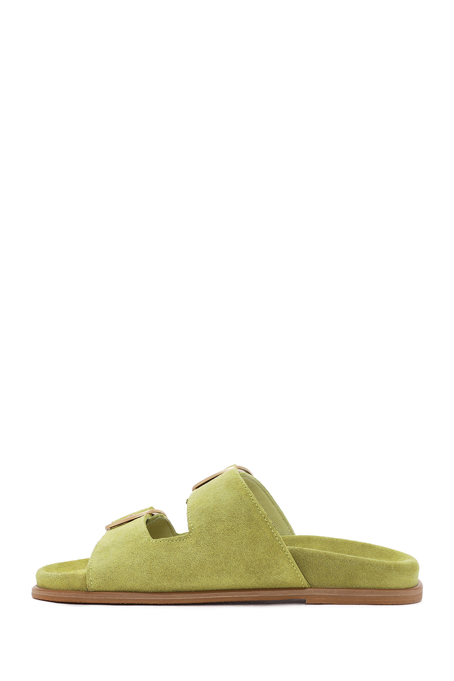 Women's Green Buckle Suede Leather Slippers