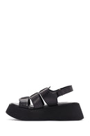 Women's Black Thick-Sole Leather Sandals | Derimod