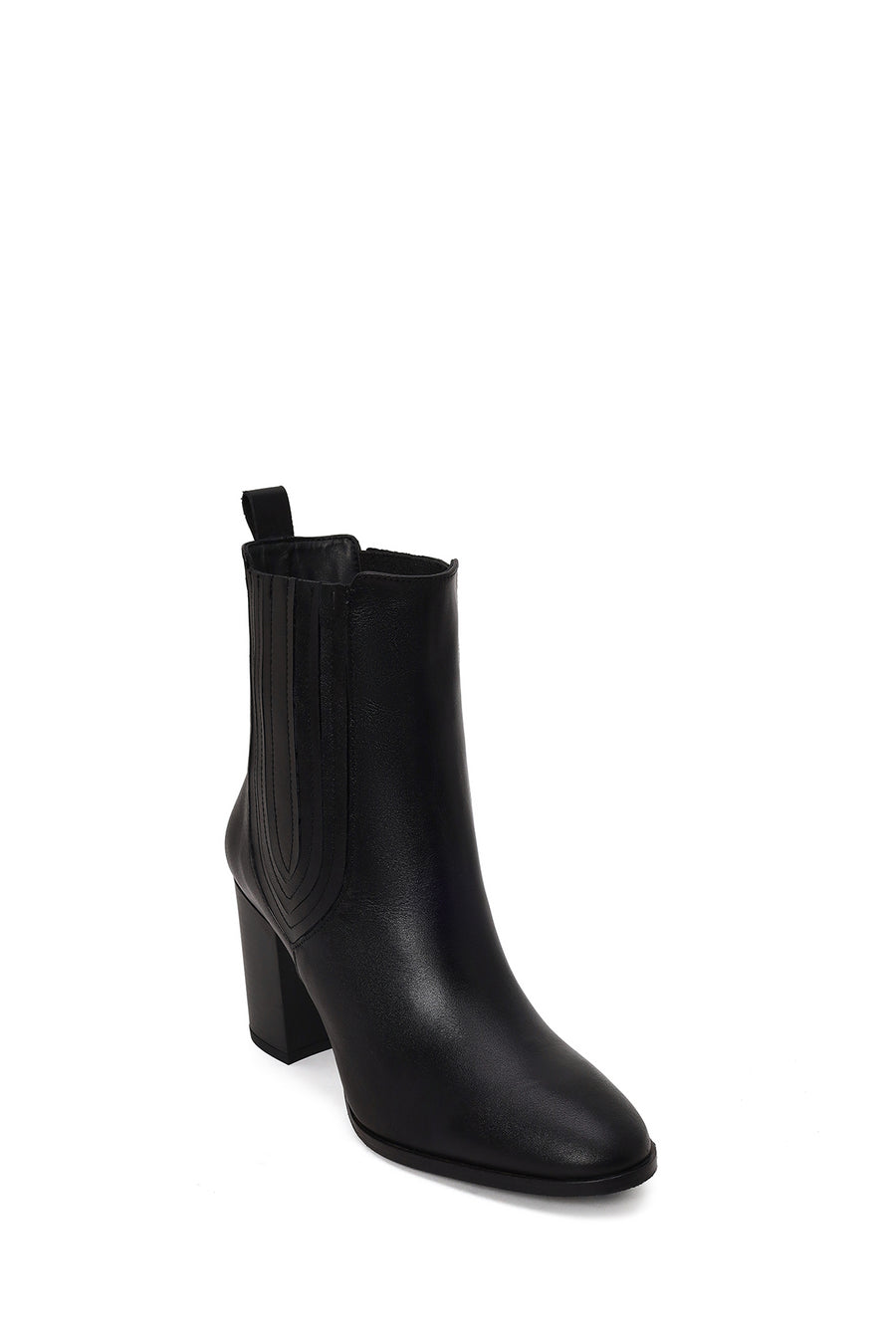 Woman Black Thick-Heeled Leather Chelsea Boots