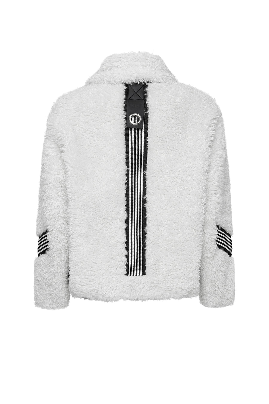 Meribel Women's White Black Stripe Detail Teddy Coat